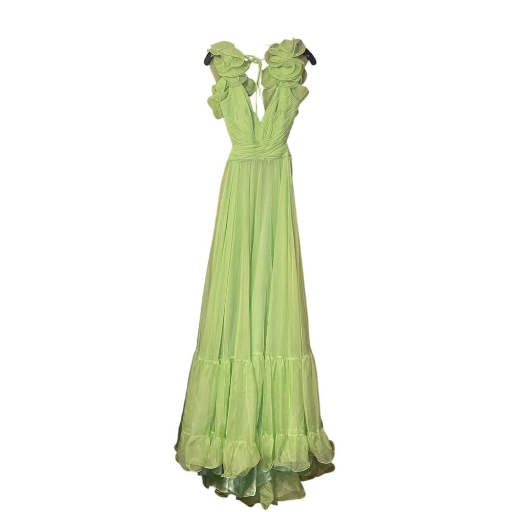 Mac Duggal NEW Size 10 67911 Mint Iconic Ruffle Tiered Cut-Out Chiffon Maxi Gown - Picture 8 of 12
